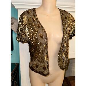 VINTAGE 20's 30's MADE IN FRANCE ART DECO SEQUIN BEADED SHORT SLEEVE  JACKET TOP
